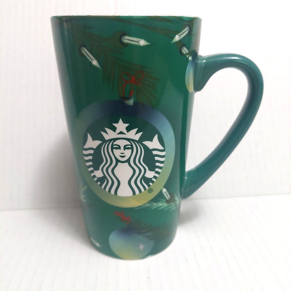 Starbucks 16oz Green Holiday Christmas Tree Lightsâ Tall Ceramic Coffee Mug 2020